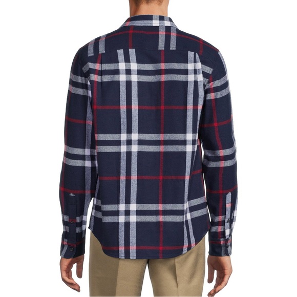 GEORGE Mens Super Soft Flannel Shirt Size Medium 38-40 Plaid Navy Red Wh… - Picture 2 of 8